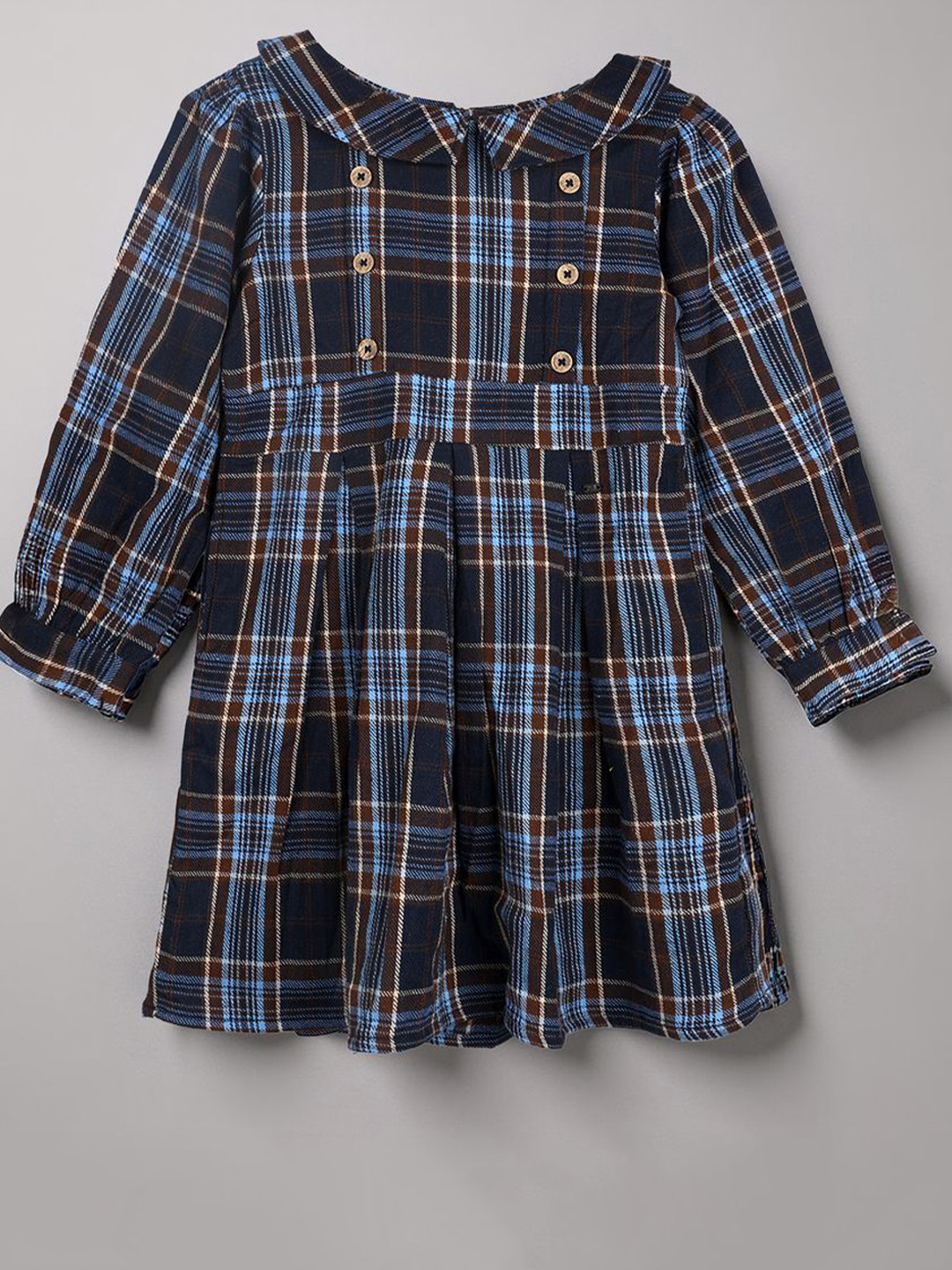 Purple United Kids Girls Blue Checked Fit & Flare Dress