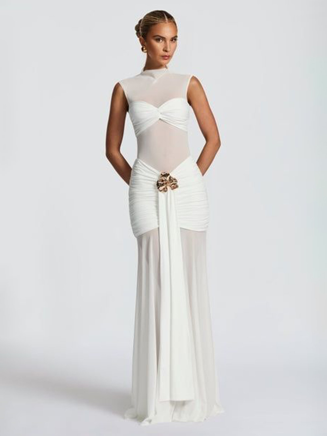 Bee Boe Orchid Mesh Flared Maxi Skirt