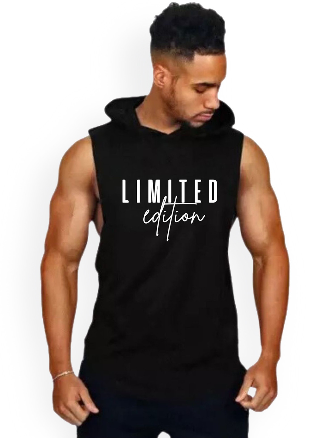 Fashnobic Men Typography Limited Edition Printed Hooded Neck Gym Vest