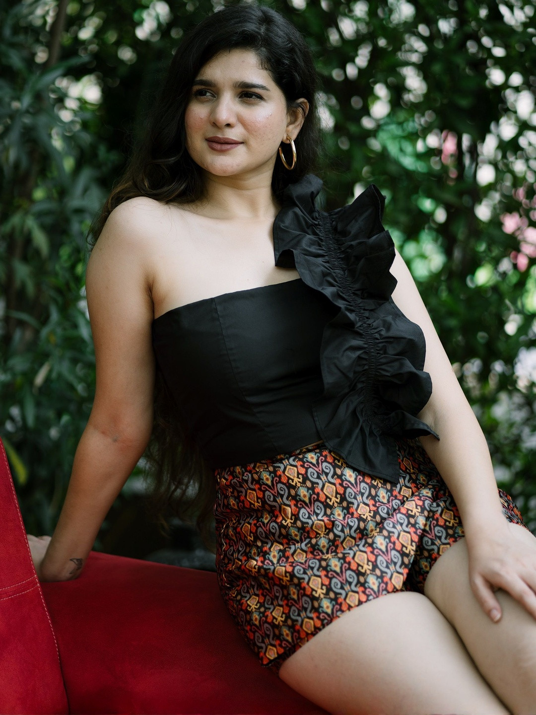 Moda Rapido Cotton Ruffled Crop Top & Ikat Print Short Co-Ord Set