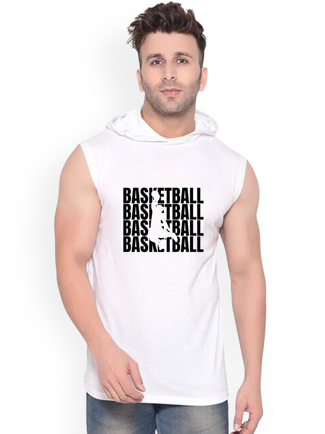 Fashnobic Basketball Men Printed Hooded-Neck Gym Vests