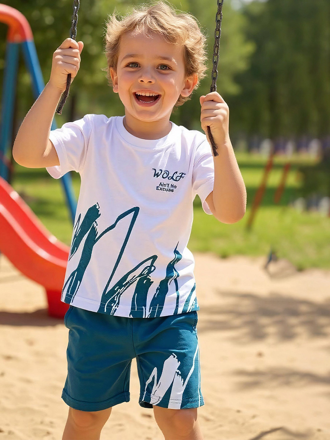 KIDSCUTE Infant Boys Graphic Printed Pure Cotton T-shirt With Shorts