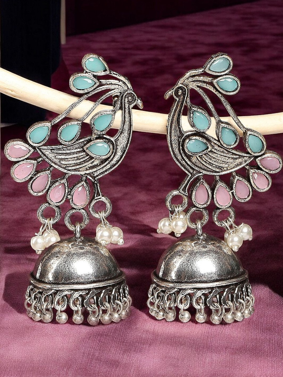 Sangria Oxidised Silver Look Alike Pearls Large Laxmi Ethnic Jhumka