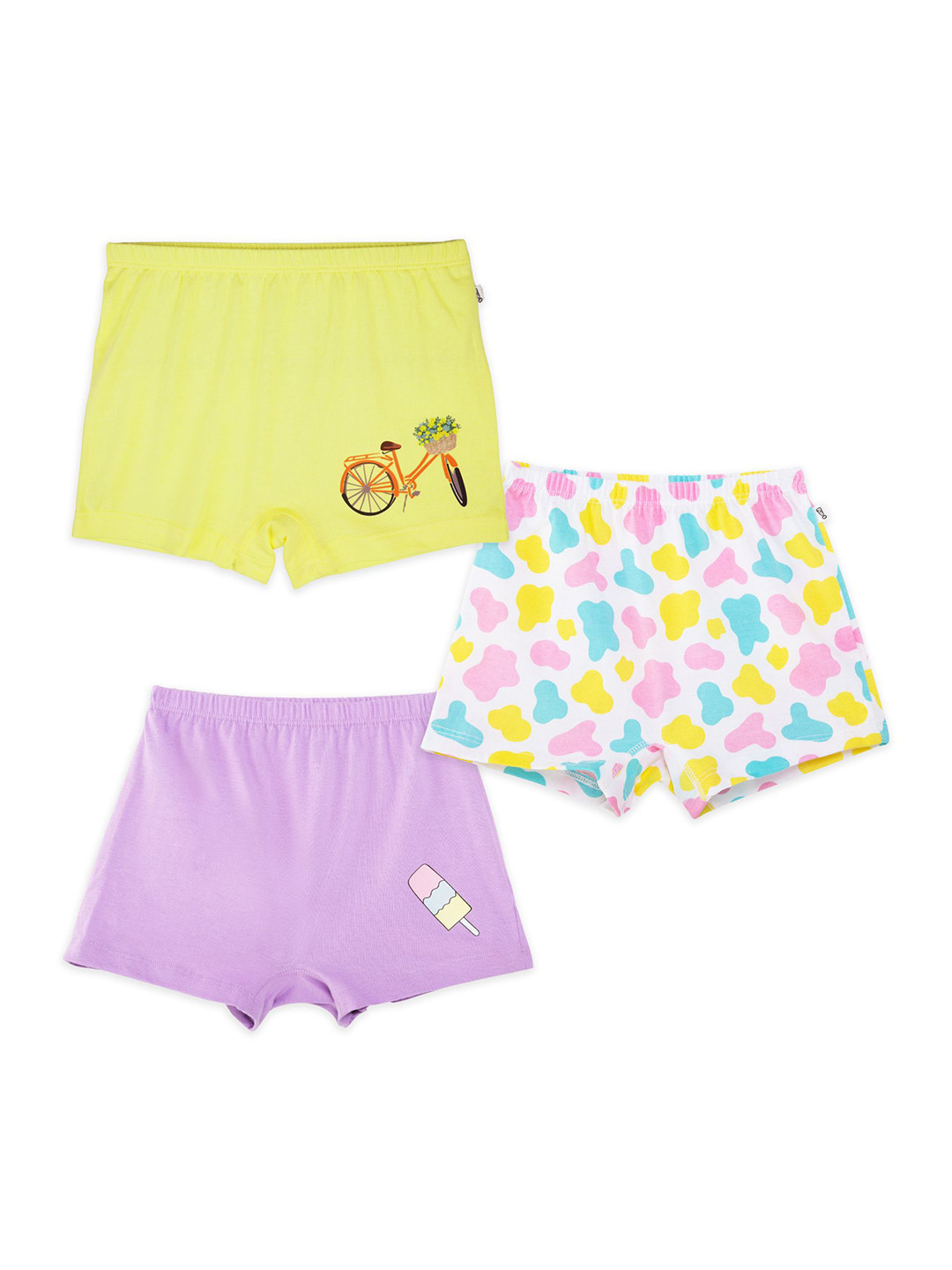 You Got Plan B Girls Pack of 3 Printed Lemon White Lavender Cotton Boxer