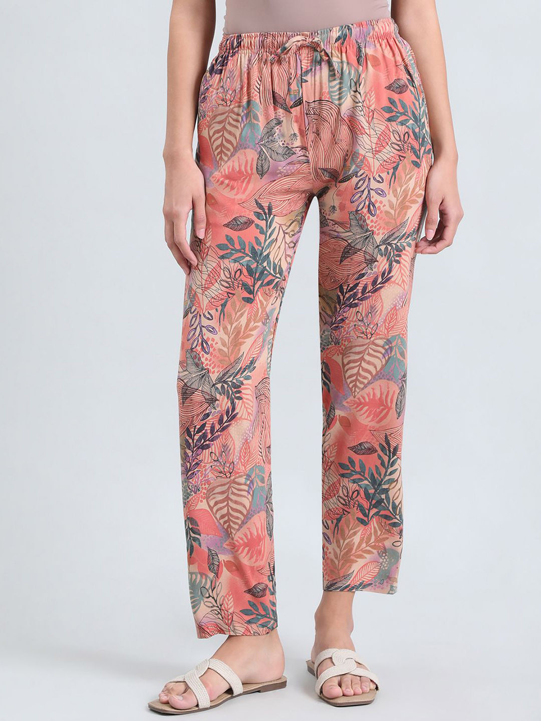 Go Colors Women Tropical Printed Mid-Rise Lounge Pants