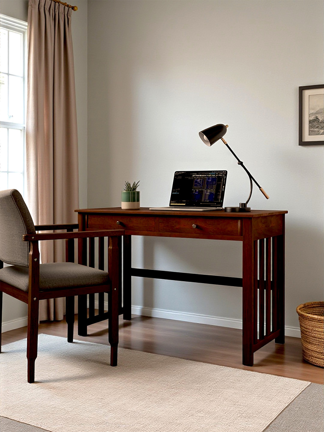Ikiriya Sheesham Wood Study Computer Table (Dark Walnut Finish)