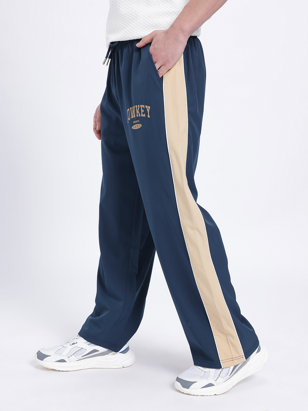 glitchez Men Mid-Rise Typography Detail Side Striped Wide Leg Track Pants