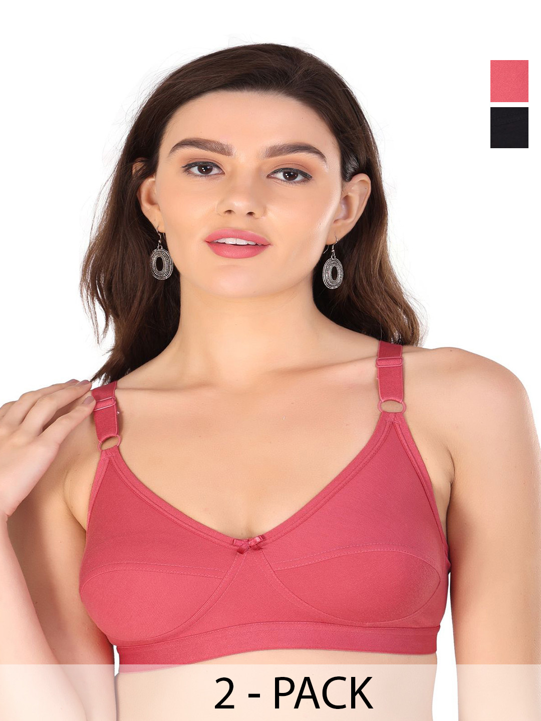 nsaliza Pack of 2 Full Coverage Non Padded Non Wired Rapid Dry Back Closure Everyday Bra