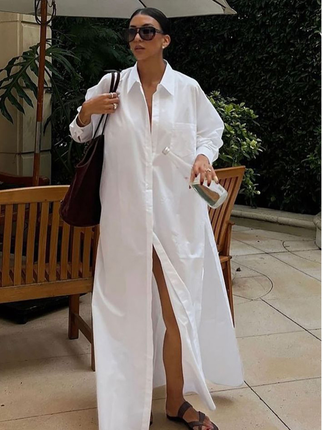 LULU & SKY Women Slits Long Sleeve Cotton Shirt Maxi Dress