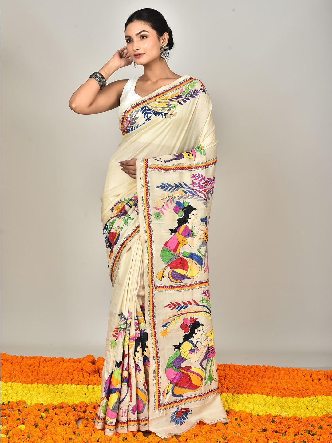 RAM SHYAM collection Ethnic Motifs Embroidered Tussar Silk Saree