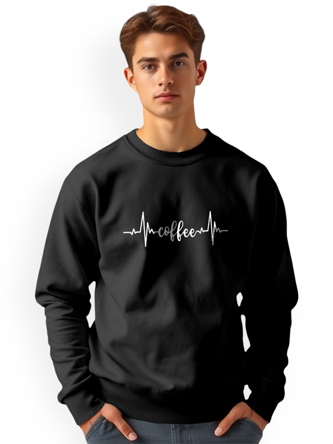 AUSK Men Black Fleece Full Sleeve Printed Pullover Sweatshirt