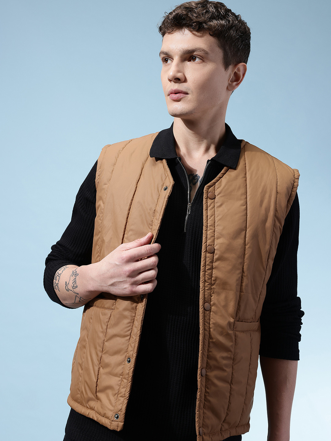 glitchez Collarless Puffer Jacket