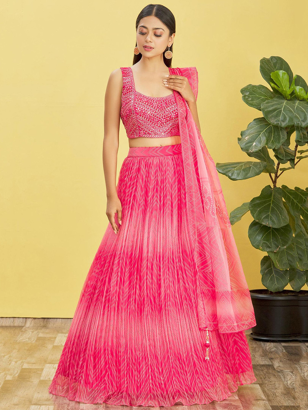 Zeel Clothing Embroidered Organza Sequinned Lehenga & Unstitched Blouse With Dupatta
