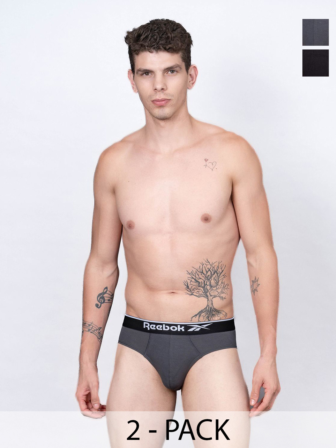 Reebok Pack Of 2 Men Solid Mid-Rise Outer Elastic Basic Briefs