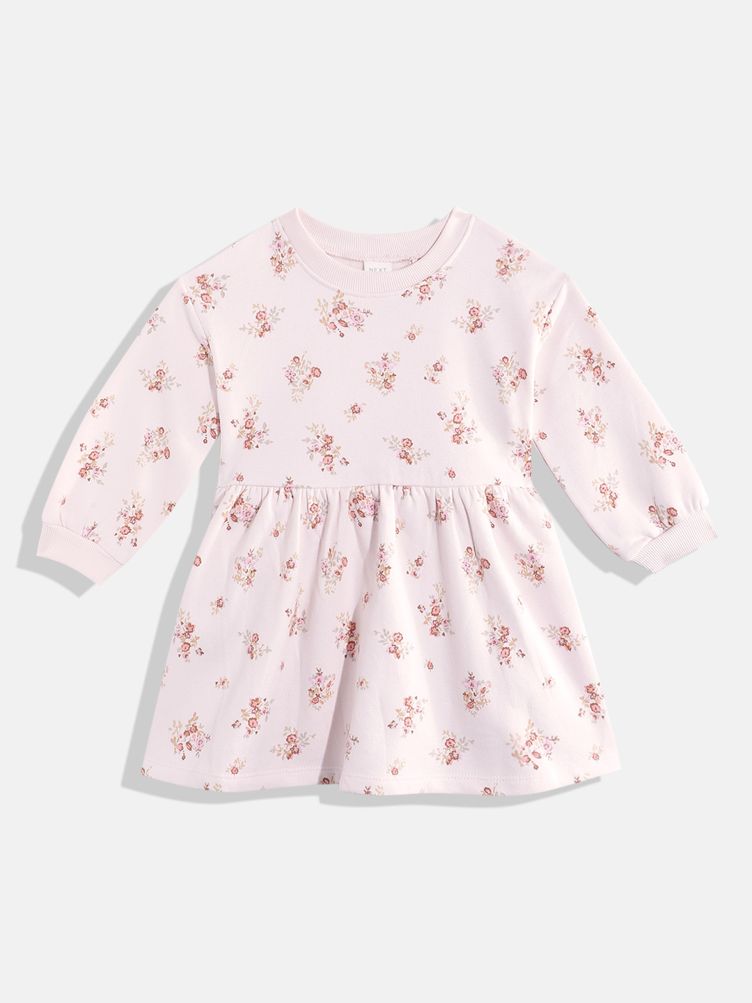 NEXT Floral Girls Floral Print Gathered & Pleated Winter A-Line Dress