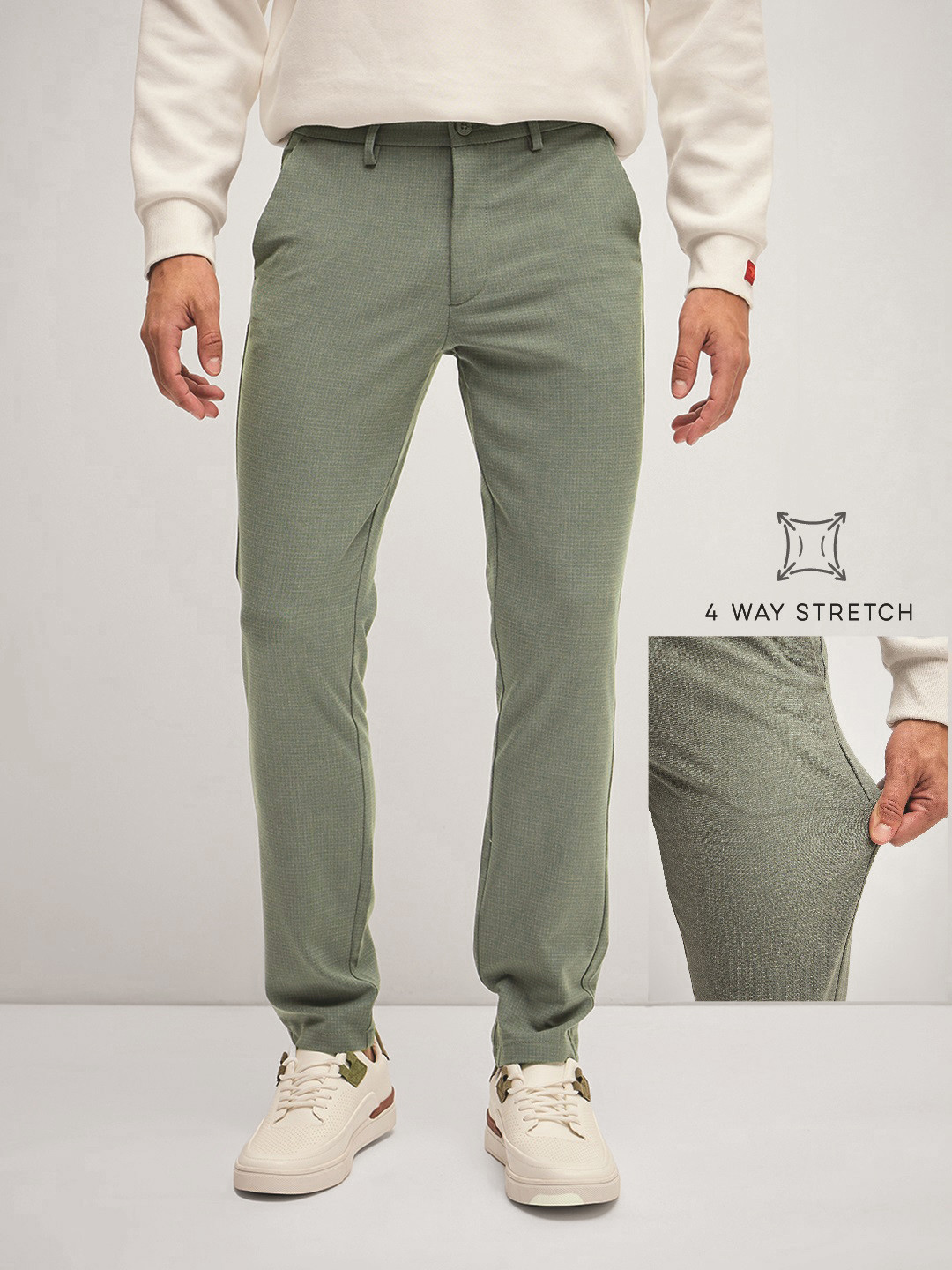 THE BEAR HOUSE Men Solid 4 Way Stretch Slim Fit Formal Trouser