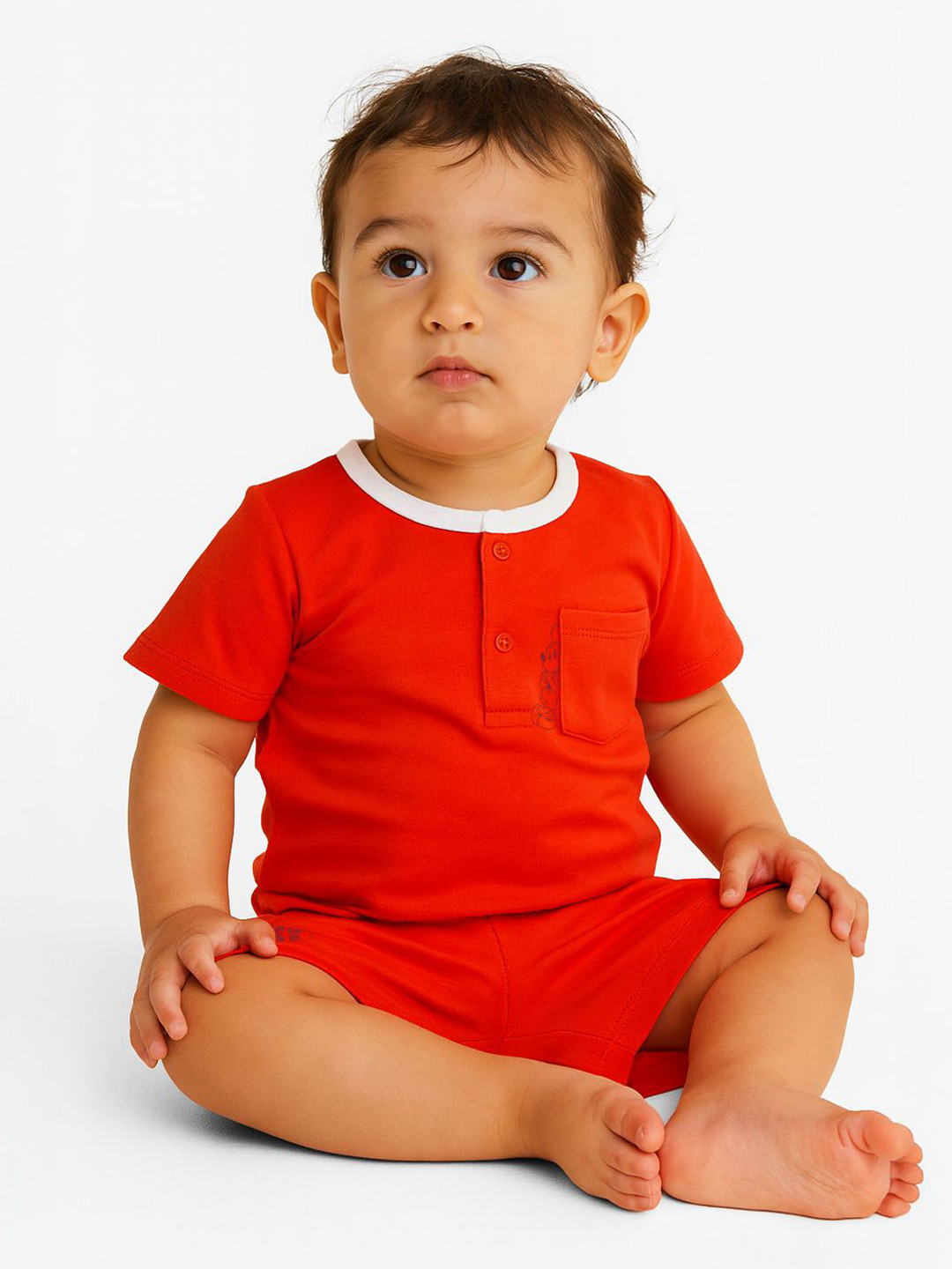 Nauti Nati Infant Mickey Mouse Printed Pure Cotton T-shirt With Shorts Clothing Set