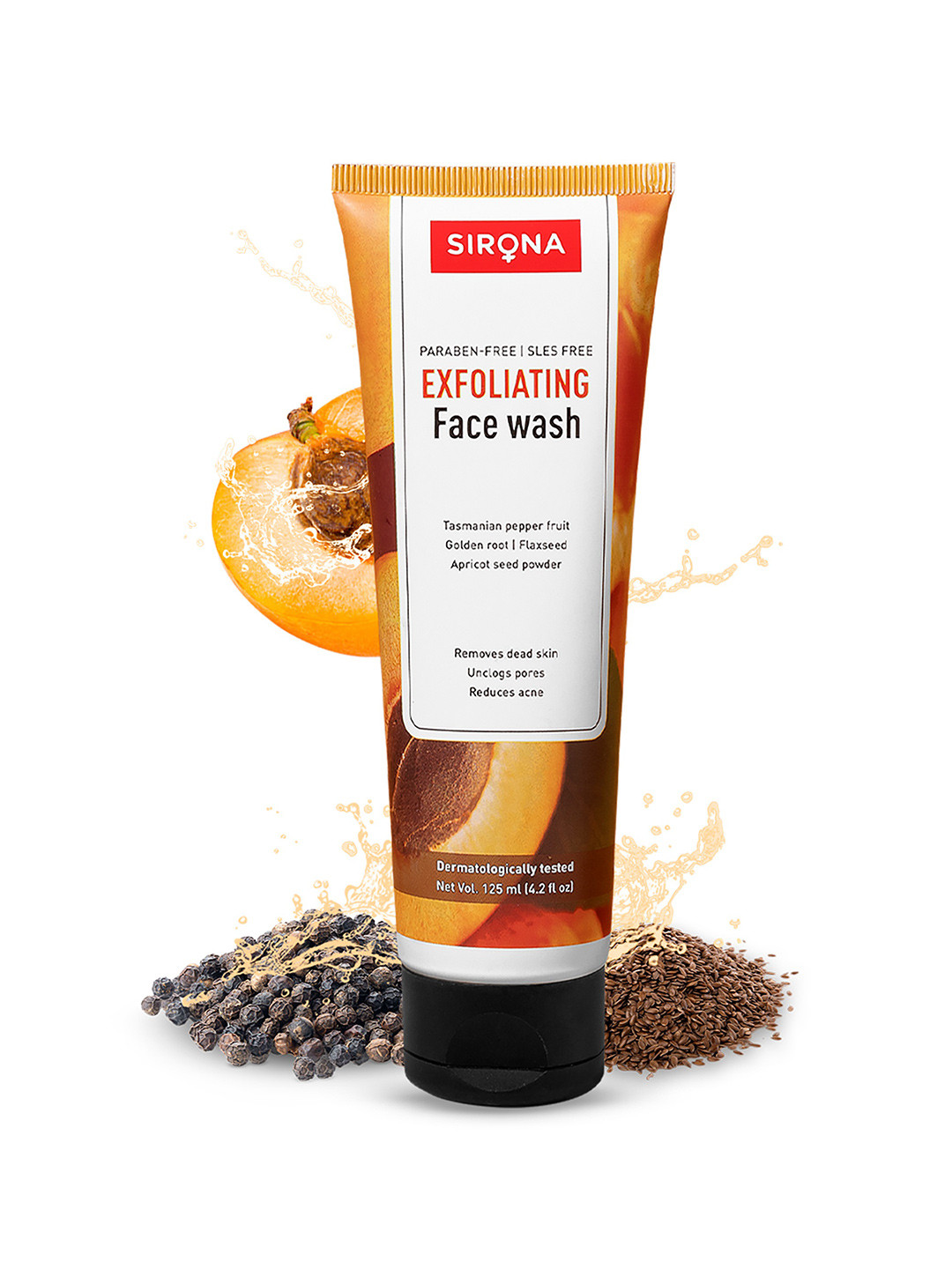 Sirona Unisex Natural Exfoliating Face Wash With Apricot & Flaxseed 125 ml