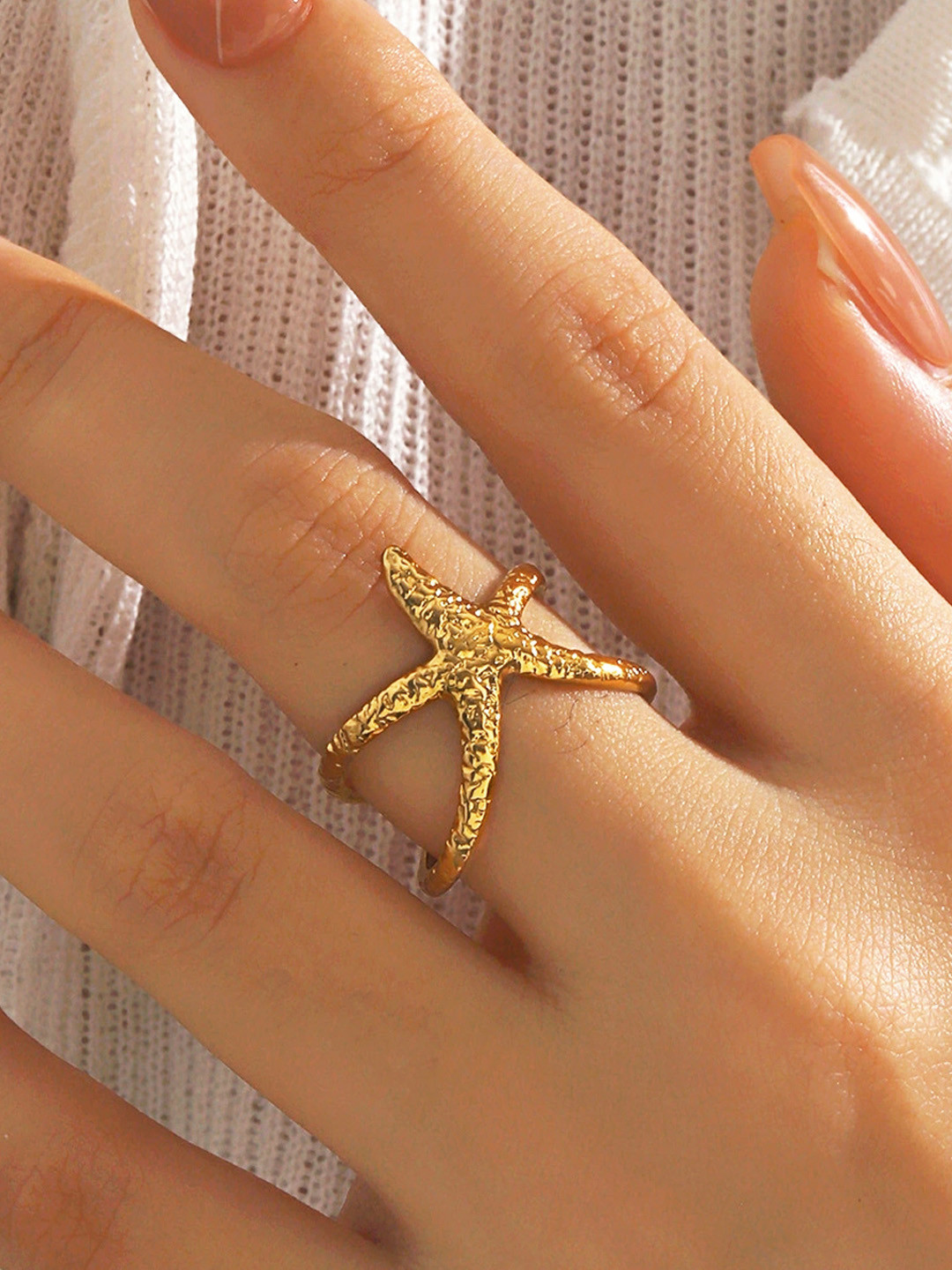 Jewels Galaxy Gold-Plated Anti Tarnish Star Fish Ring