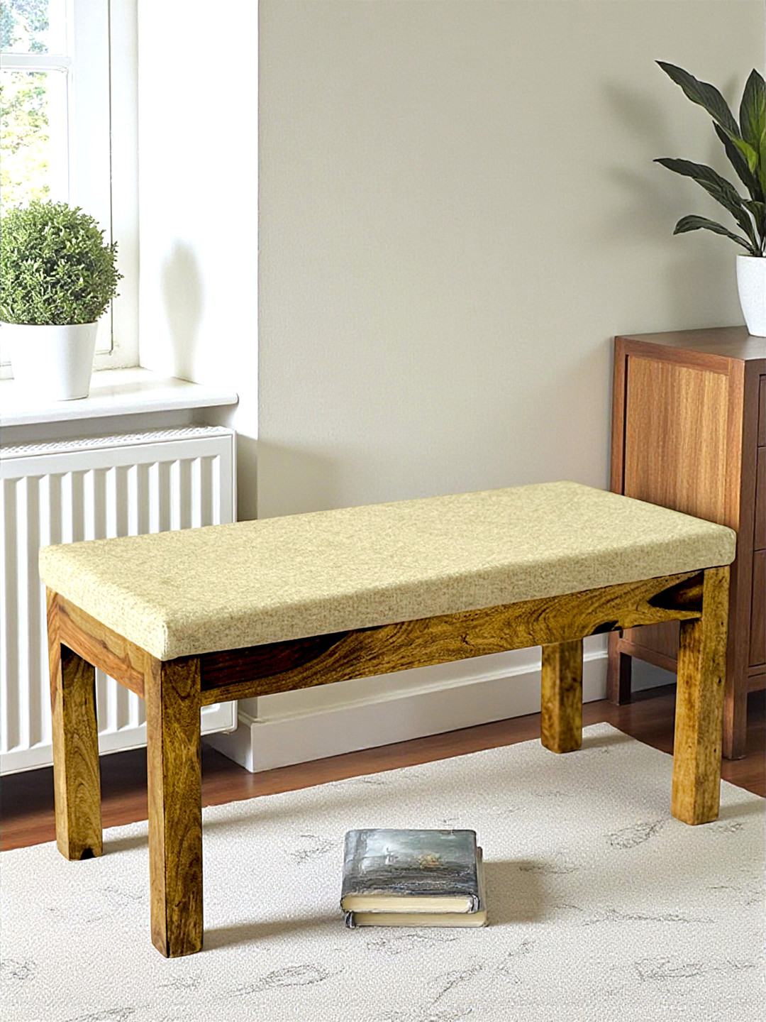 Ikiriya Maati Sheesham Wood Accent 2 Seater Bench In Jute Beige