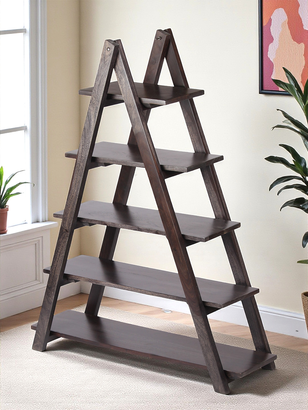 Ikiriya Sheesham Wood Accent Book Shelf / Showcases/ Display Unit In Dark Mahagony Finish