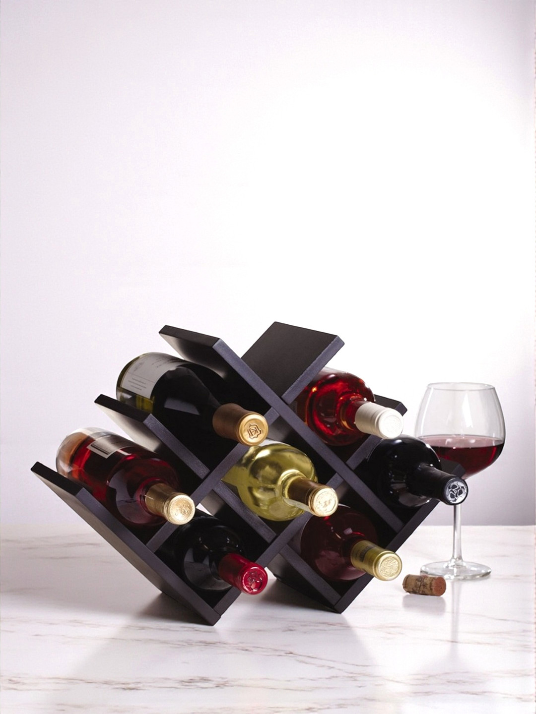 Ikiriya Kassel Sheesham Wood Accent Wine Rack In Dark Mahagony Finish For Upto 8 Bottles