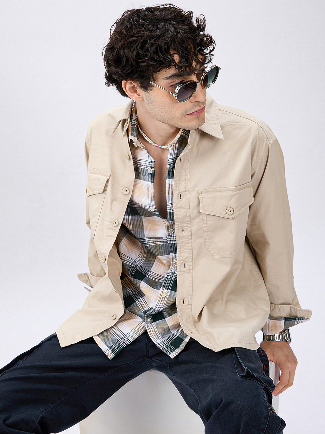 VASTRADO Men Solid Super Soft Double Pocket Cotton Overshirt Shacket