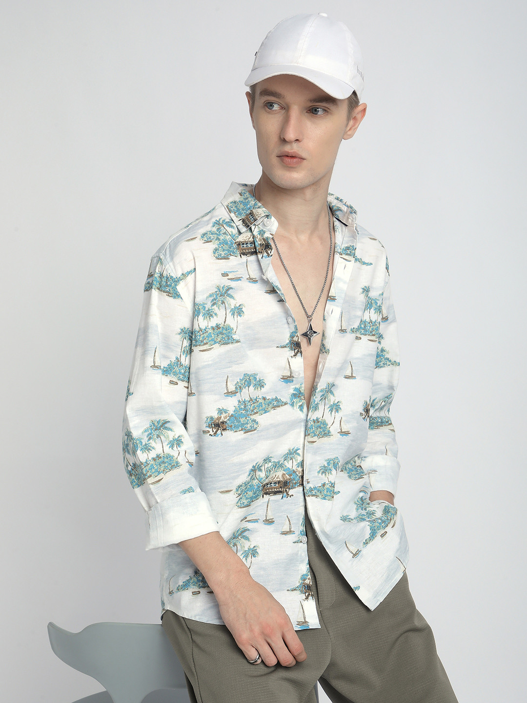 VASTRADO Classic Coastal Dreamscape Printed Slim Fit Cotton Casual Shirt