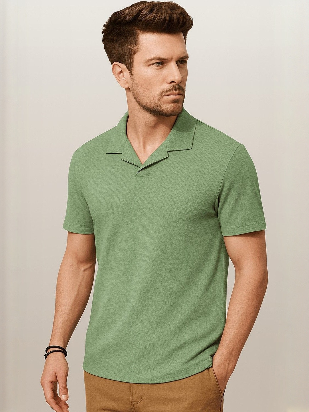 Moda Rapido Men Ribbed Polo Collar T-shirt