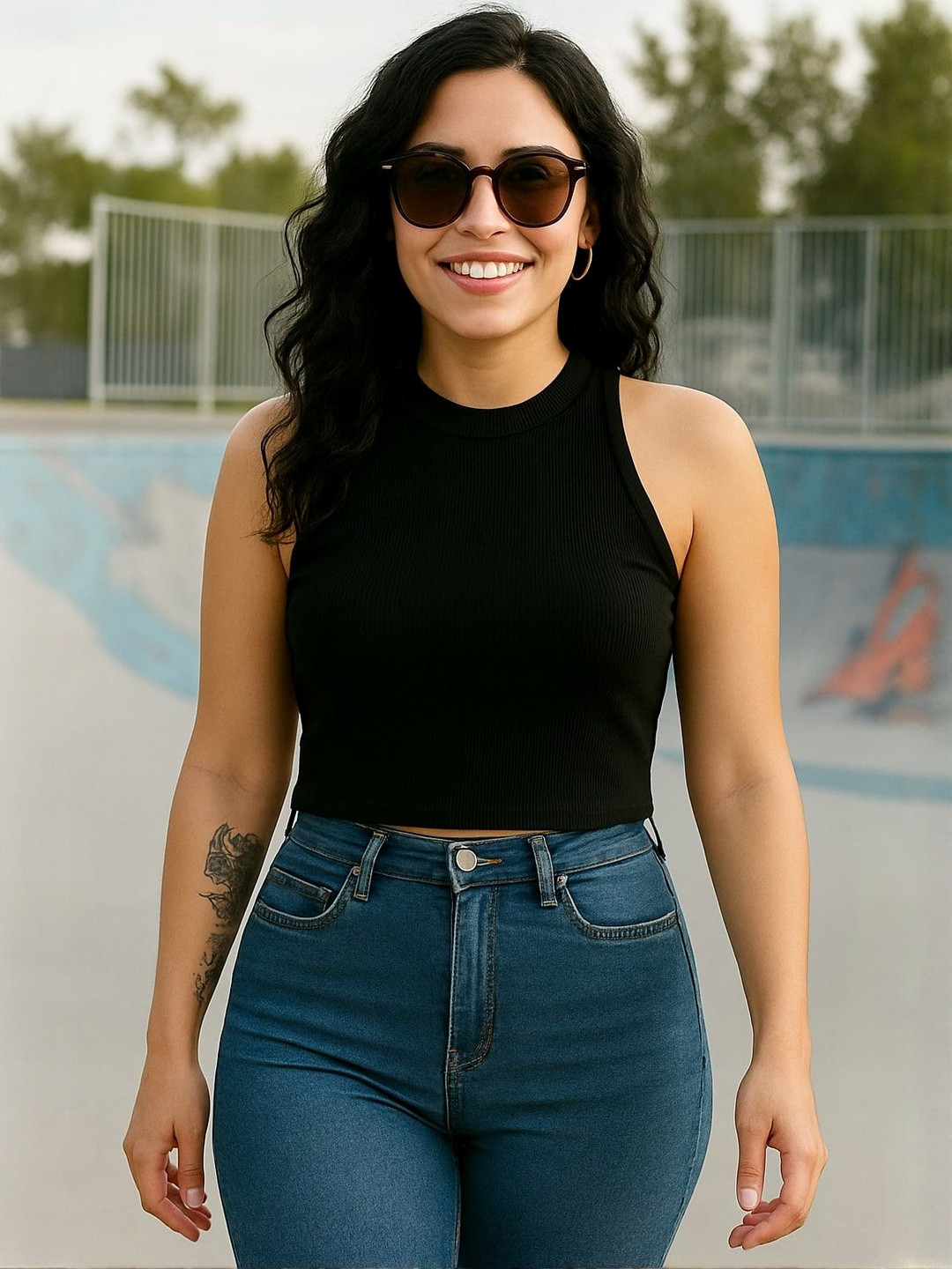 GLOWBERRY Black Ribbed Cotton Crop Tank Top