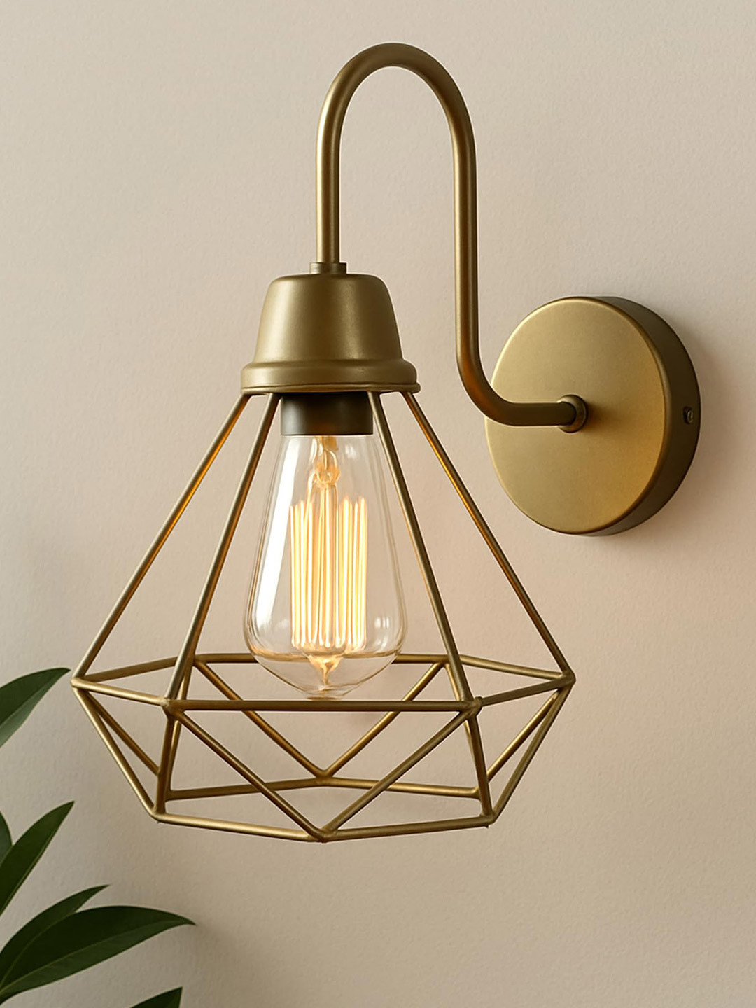 Homesake Gold-Toned Metal Diamond Cage Vanity Industrial Wall Sconce