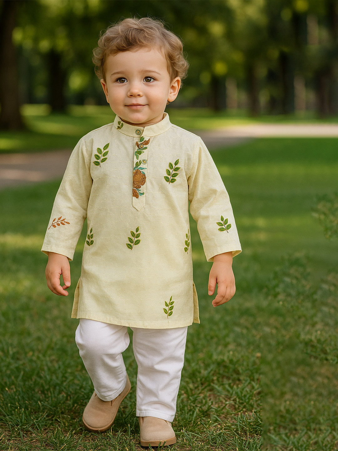 TRYBUY.IN Boys Floral Printed Cotton Kurta with Trousers