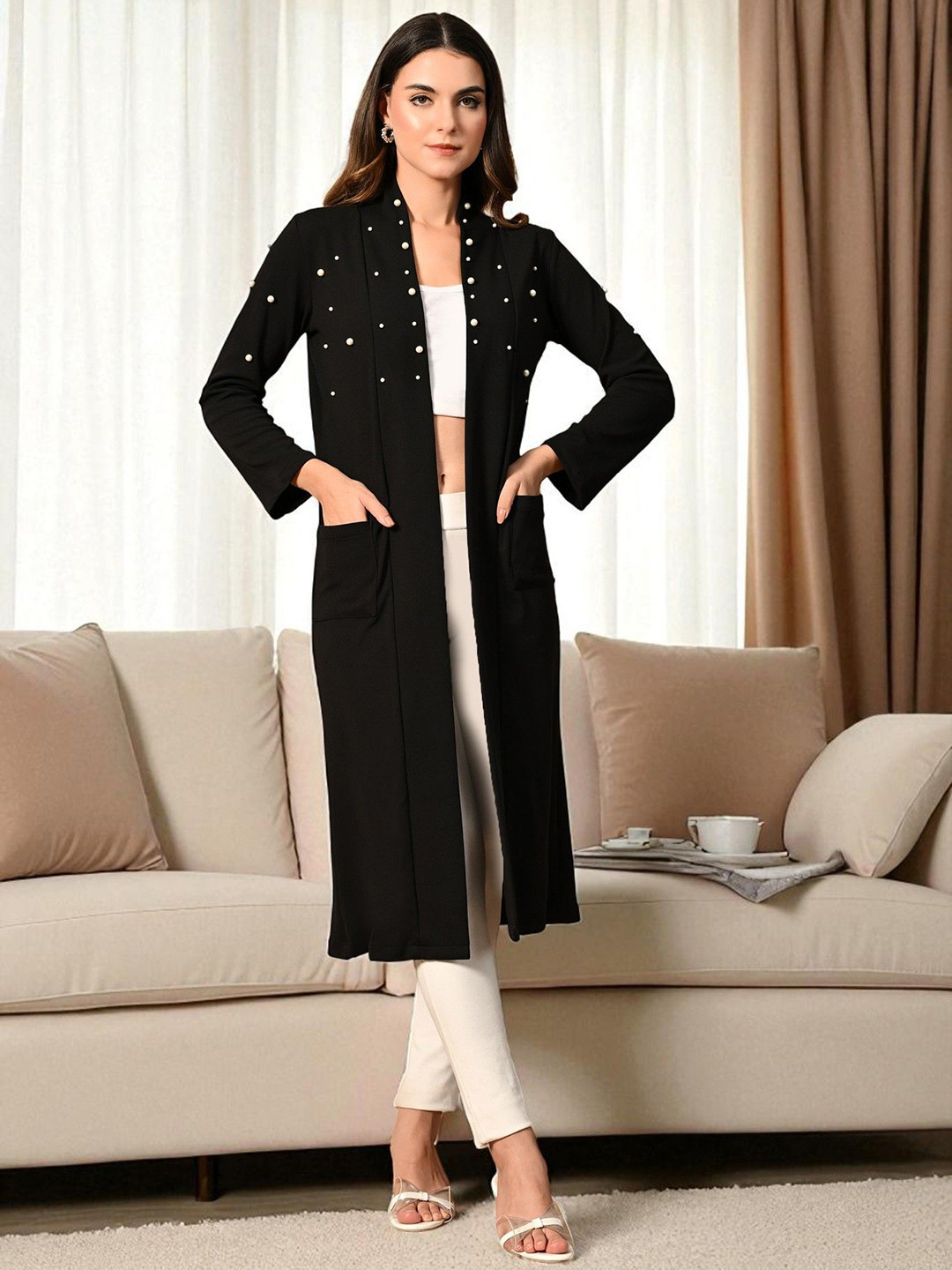 SFOTY Longline Pearl Open Front Shrug