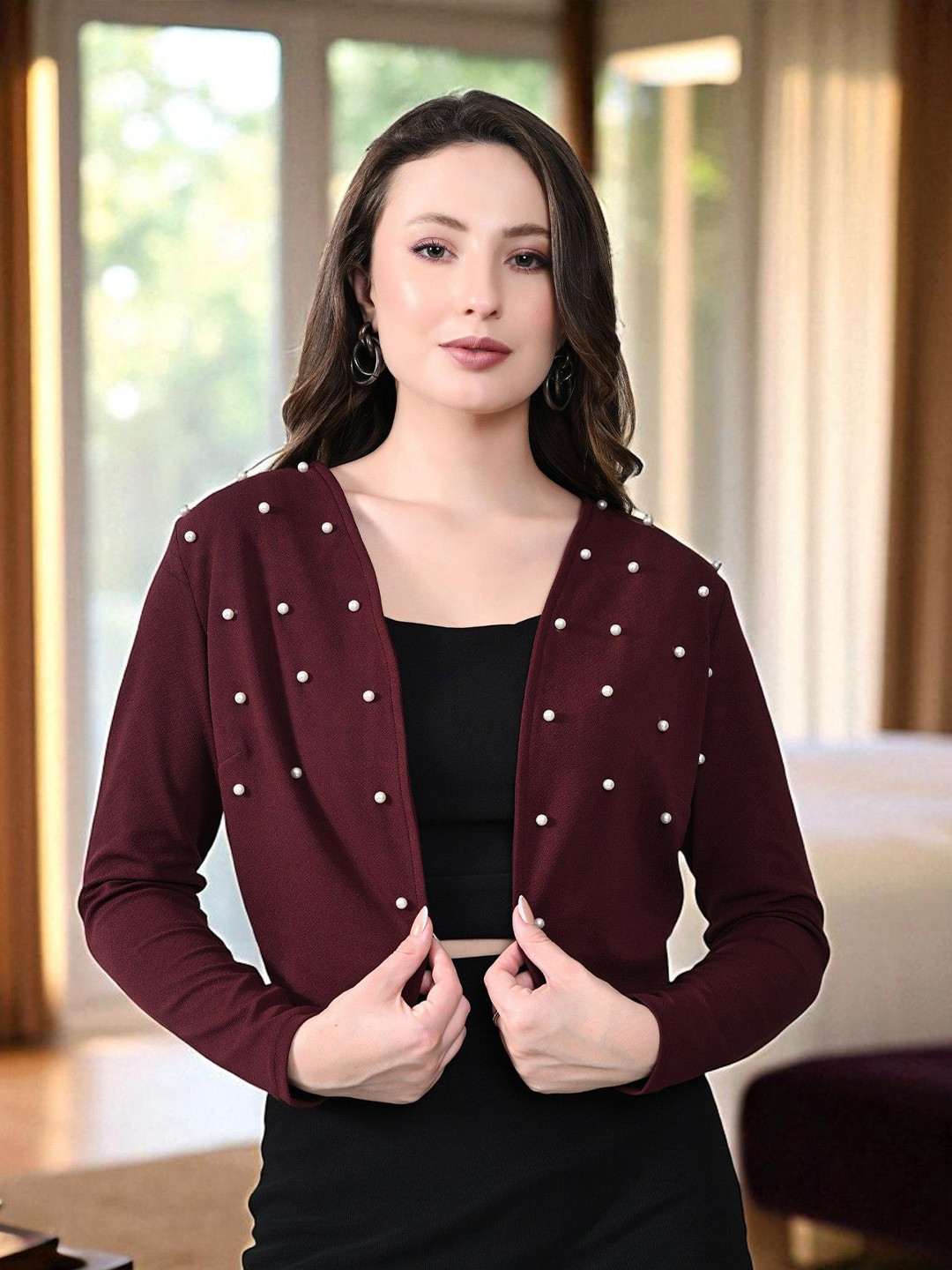 SFOTY Pearl Open Front Cropped Shrug