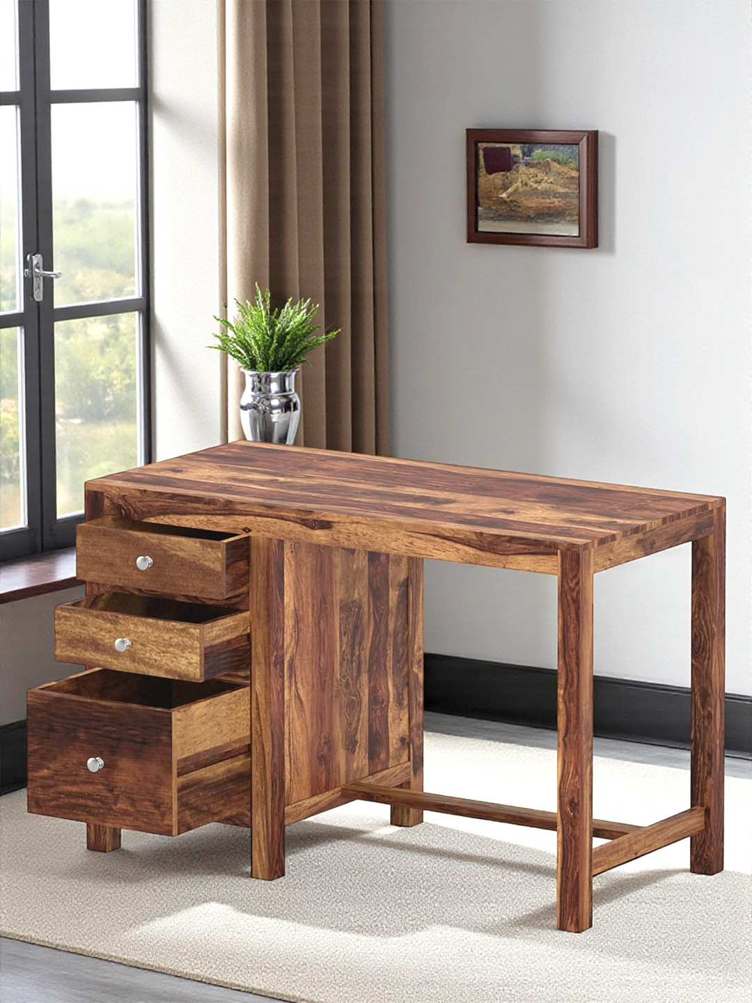 Ikiriya Sheesham Wood Study Computer Table (Natural Teak Finish)