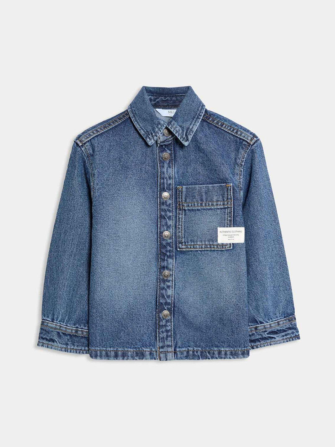 Marks & Spencer Boys Boxy Solid Cotton Denim Casual Shirt