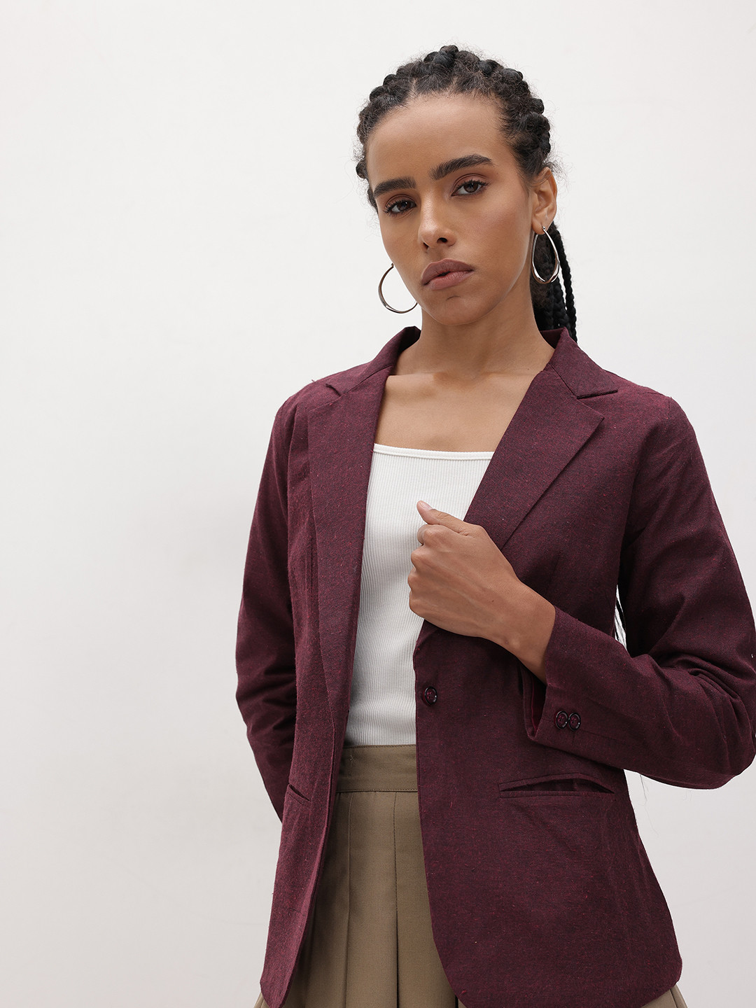 R.Code by The Roadster Life Co. Heathered Pure Cotton Single-Breasted Semi-Formal Blazer