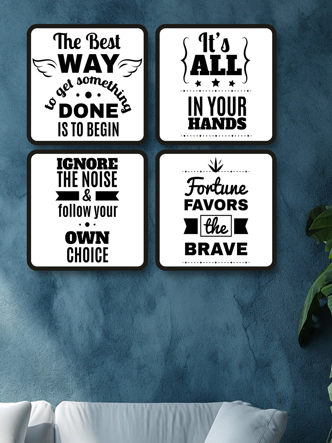 SAF 4-Pcs White & Black Motivational Quotes Framed Wall Art