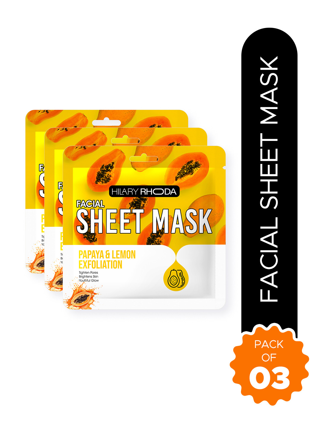 Hilary Rhoda Set Of 3 Papaya & Lemon Exfoliation Sheet Mask- 20 g Each