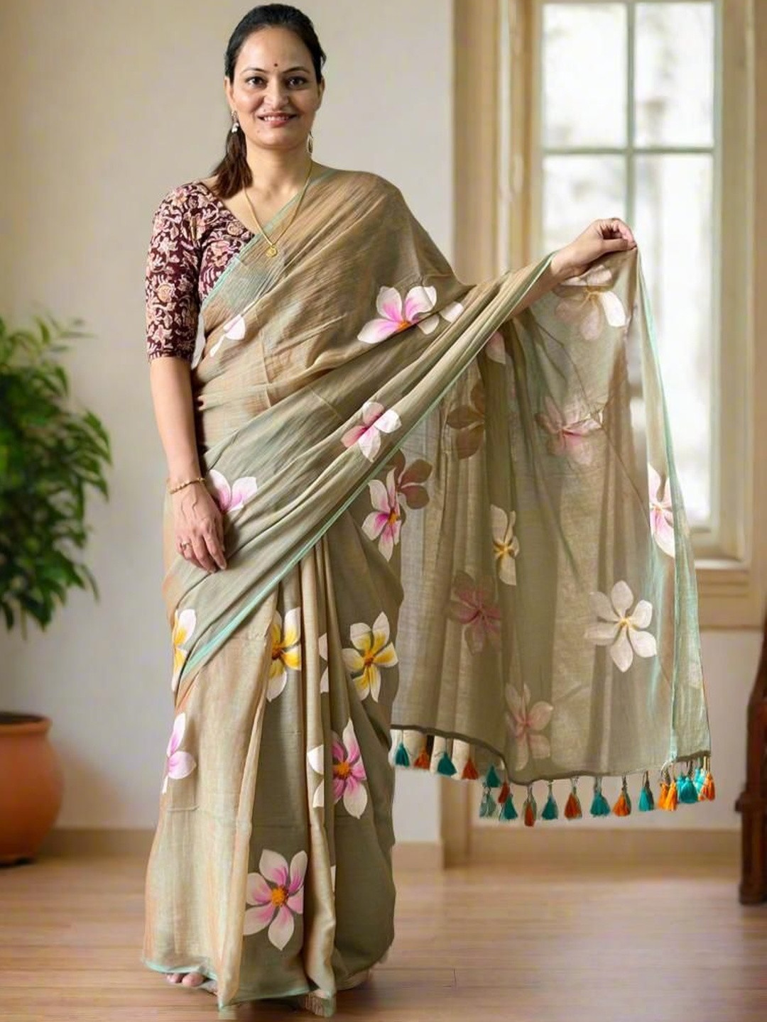 Bigsarees Floral Painted Pure Cotton Saree