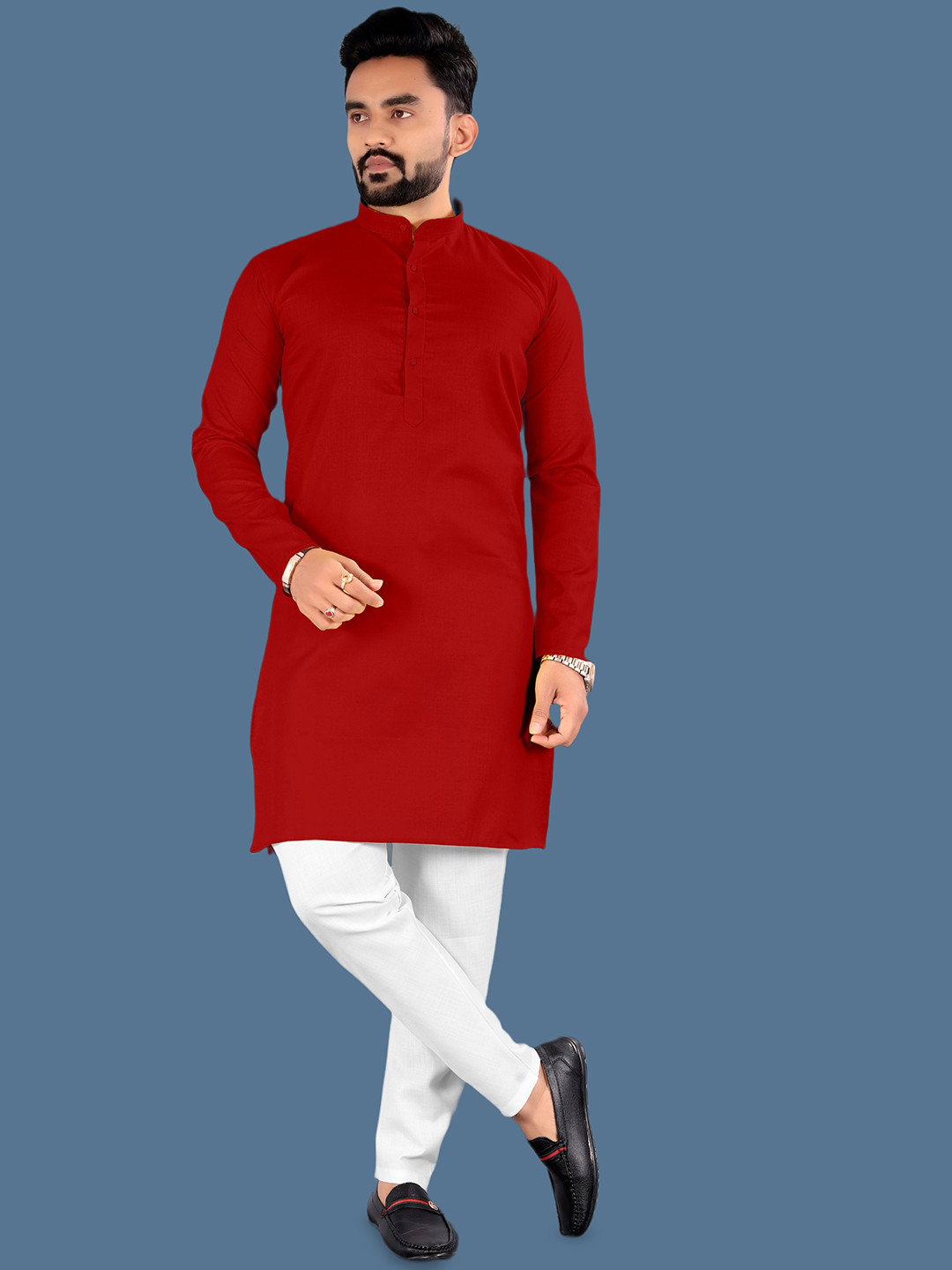 MAHI CREATIVE Men Mandarin Collar Cotton Straight Kurta