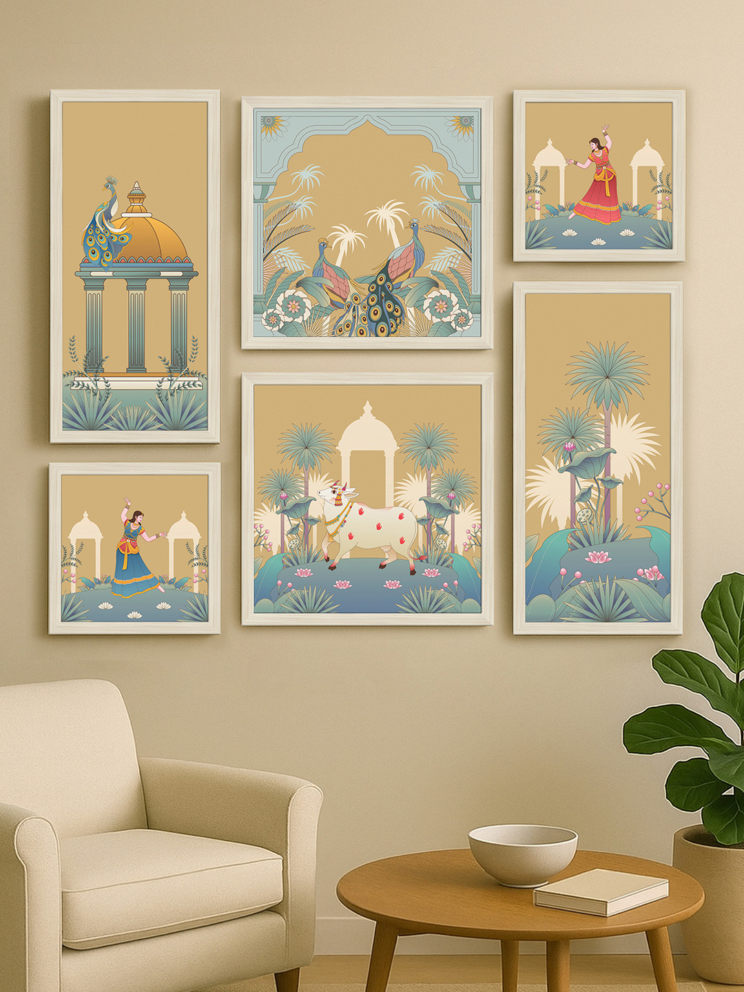 Art Street Blue & Beige 6 Pieces Traditional Indian Wall Arts