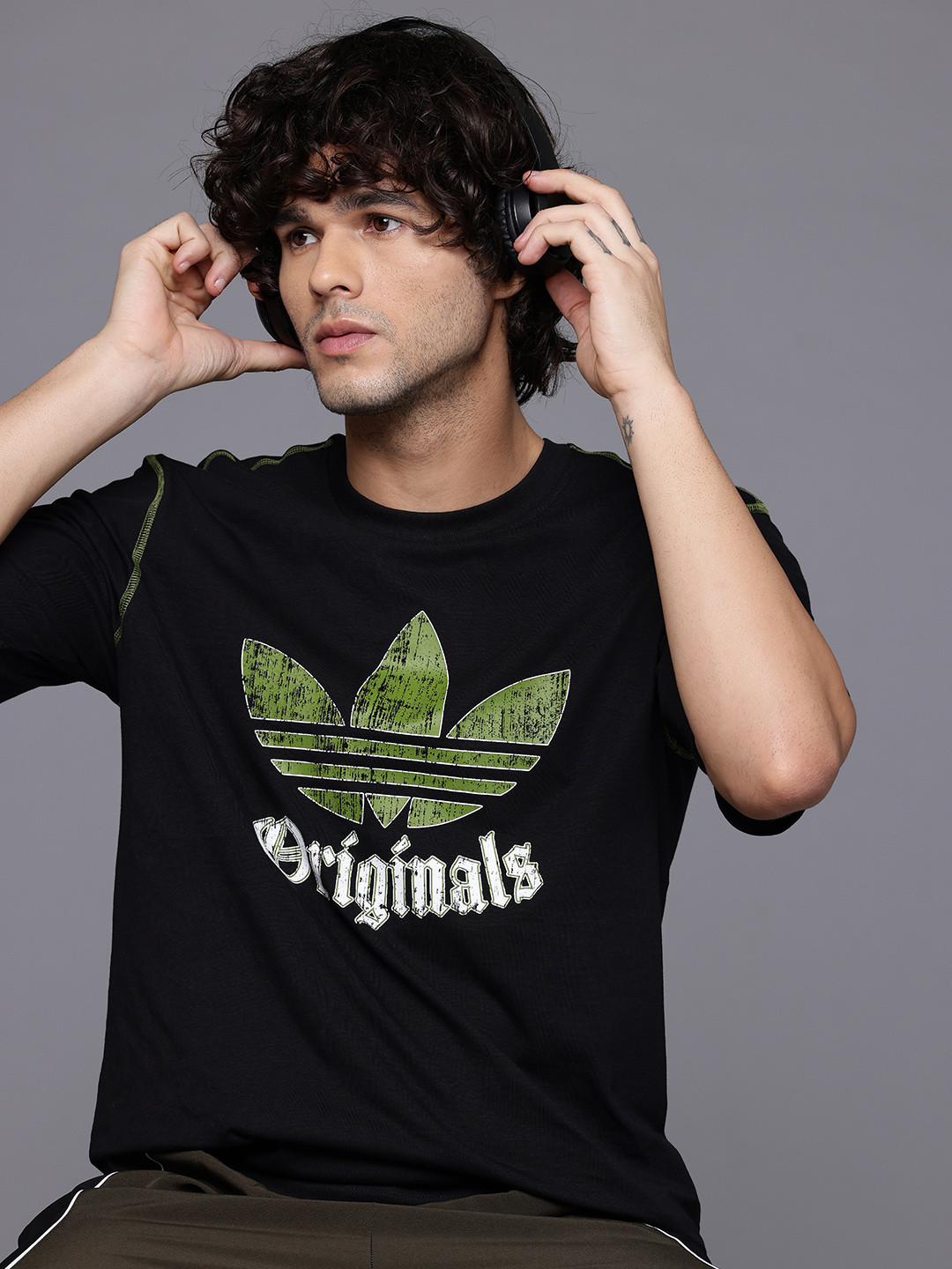 ADIDAS Originals Distressed Graphic Brand Logo Printed Pure Cotton T-shirt