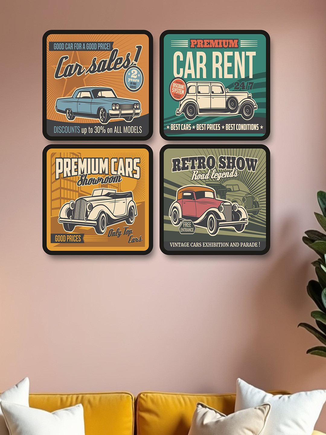 SAF Brown & Black 4 Pieces Printed Framed Wall Art