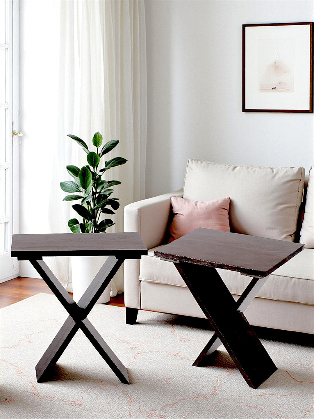 Ikiriya Rosewood Set Of 2 Tea Table Corner Table Bedside Table In Dark Mahagony Finish