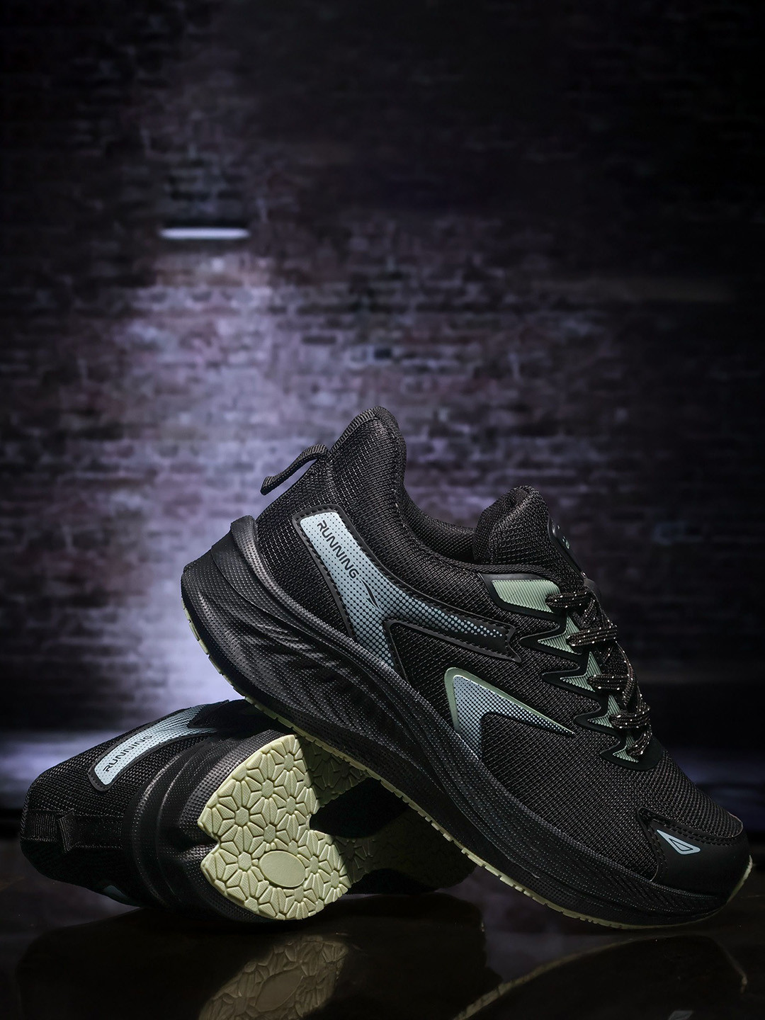 ASIAN Men Black Lace-Ups Memory Foam Leather Running Sports Shoes