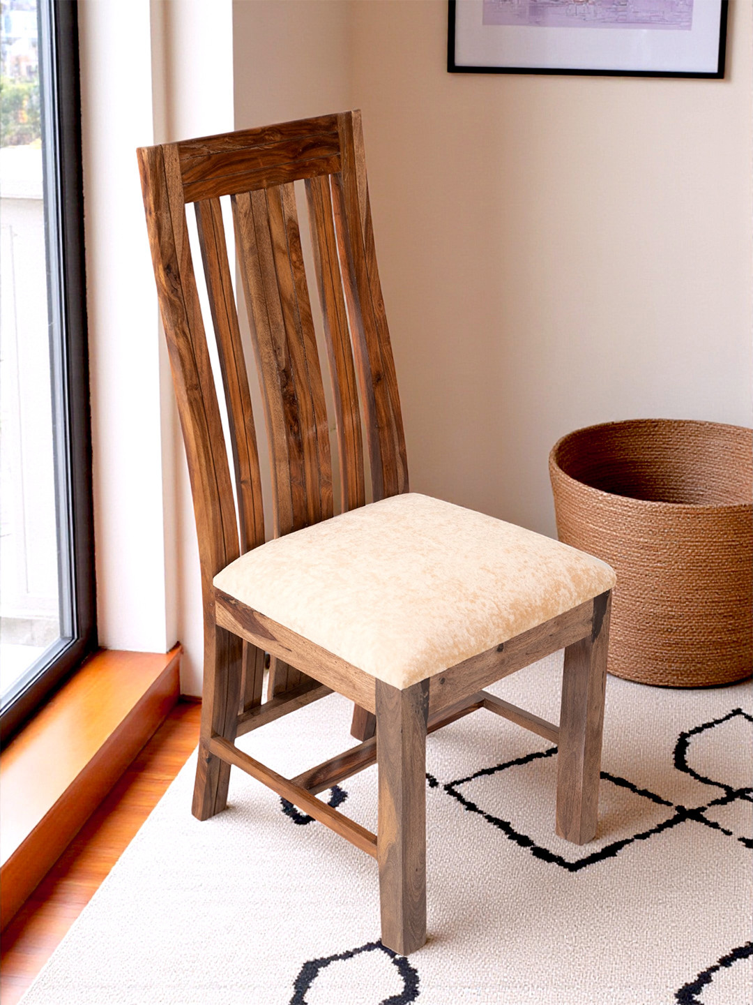 Ikiriya Sheesham Wood Accent Dining Chair In Teak Finish