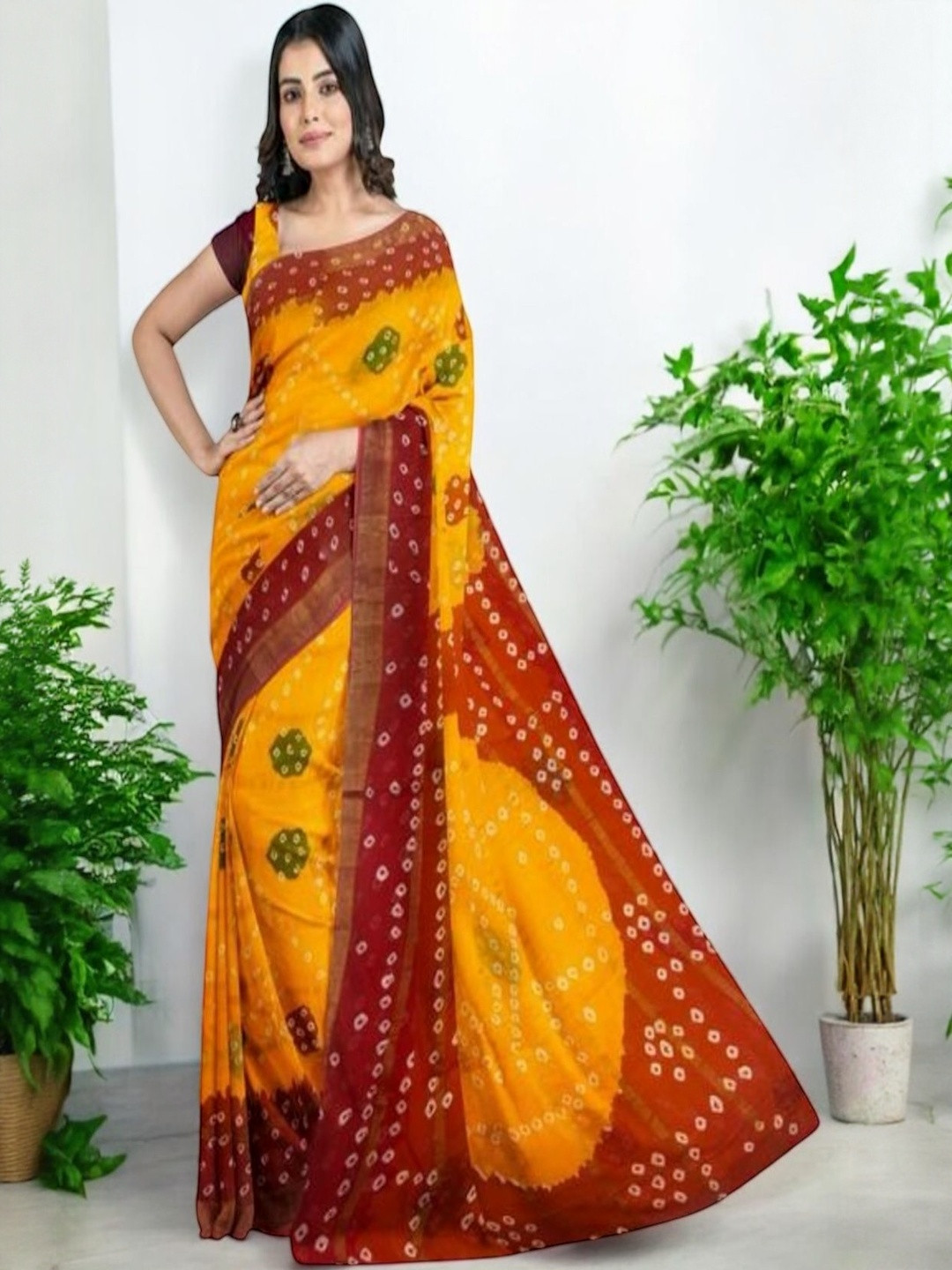 MOST Bandhani Printed Pure Cotton  Block Print Sarees
