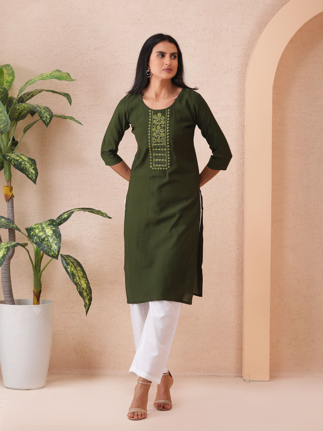 Sold For Style Floral Embroidered Pure Cotton Straight Kurta