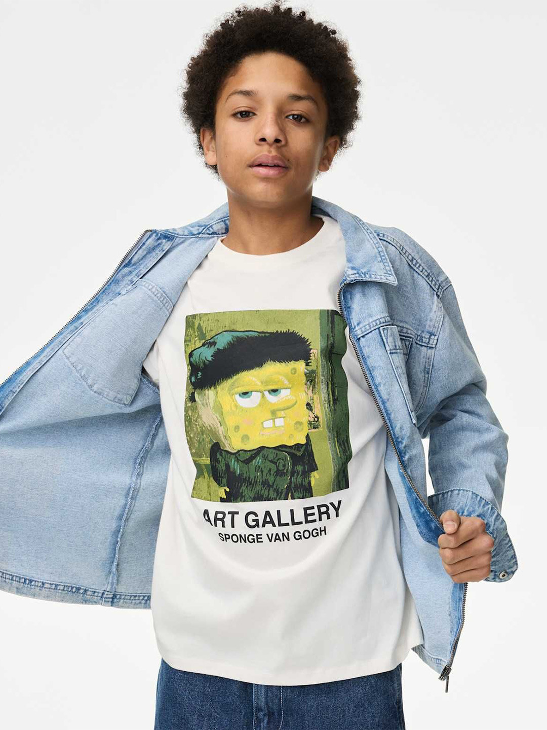 Marks & Spencer Boys Sponge Bob Printed Drop-Shoulder Sleeves Pure Cotton Tshirts